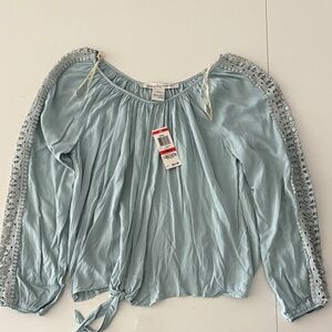 American Rag Light Blue Blouse with Lace Sleeves